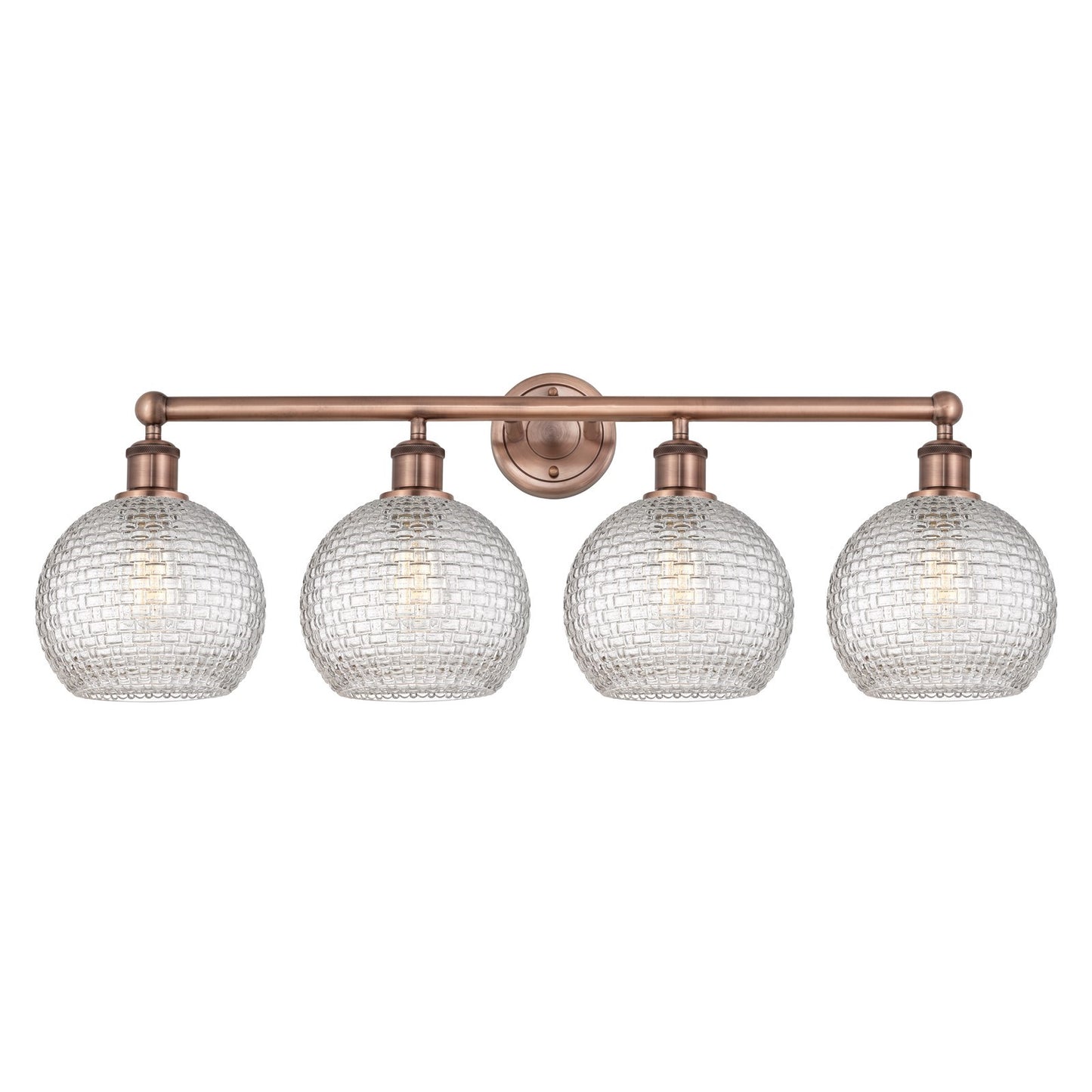 Innovations Athens 35in 4-Light Bath Vanity Light | Modern Farmhouse Antique Copper Steel and Clear Basket Weave Glass | Model 616-4W-AC-G122C-8CL