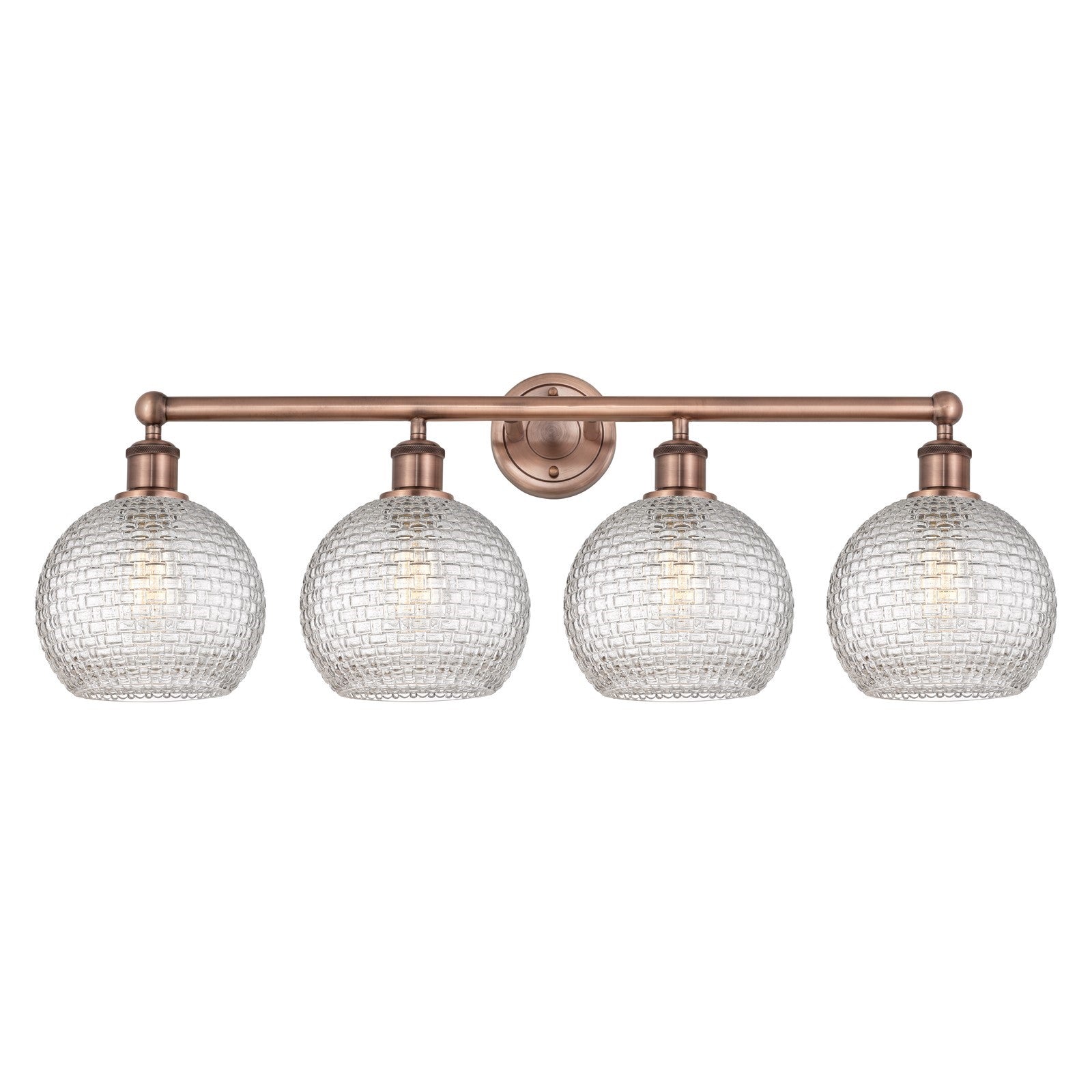 Innovations Athens 35in 4-Light Bath Vanity Light | Modern Farmhouse Antique Copper Steel and Clear Basket Weave Glass | Model 616-4W-AC-G122C-8CL