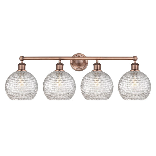 Innovations Athens 35in 4-Light Bath Vanity Light | Modern Farmhouse Antique Copper Steel and Clear Basket Weave Glass | Model 616-4W-AC-G122C-8CL