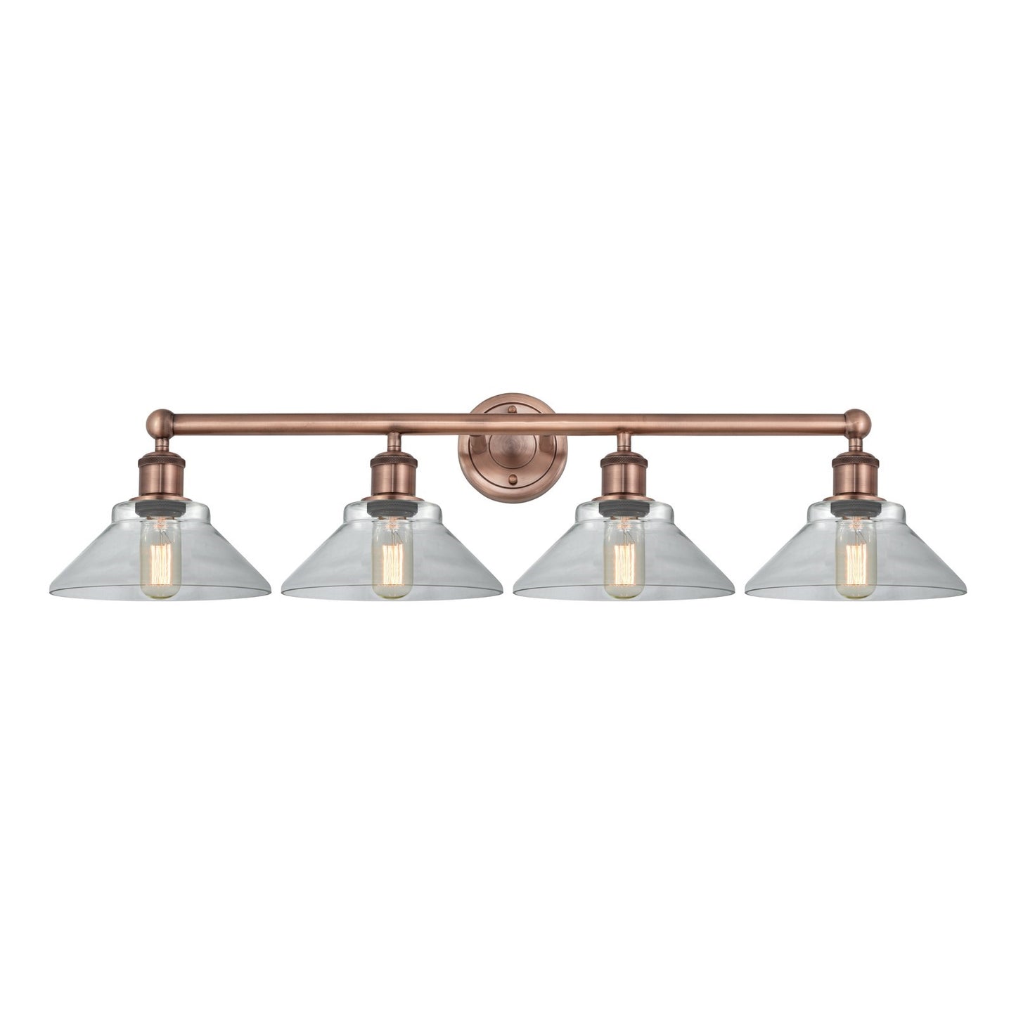 Innovations Orwell 35in 4-Light Bath Vanity Light | Industrial Antique Copper Steel and Clear Glass | Bathroom Vanity | 35.38 x | Model 616-4W-AC-G132