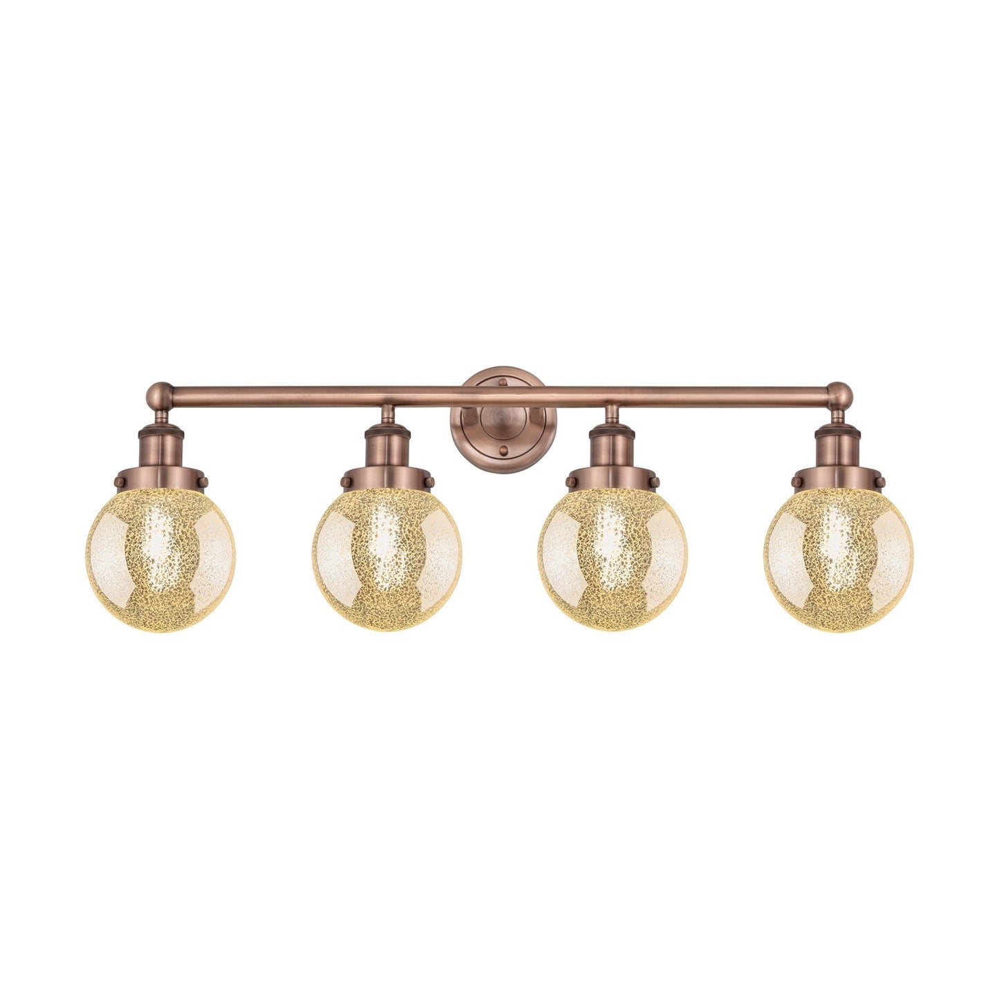 Innovations Beacon 33in 4-Light Bath Vanity Light | Art Nouveau Industrial Antique Copper Steel and Mercury Glass | Bathroom | Model 616-4W-AC-G208-6