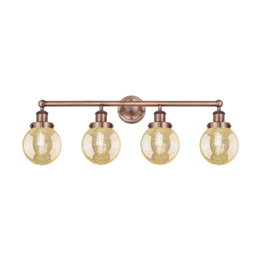 Innovations Beacon 33in 4-Light Bath Vanity Light | Art Nouveau Industrial Antique Copper Steel and Mercury Glass | Bathroom | Model 616-4W-AC-G208-6