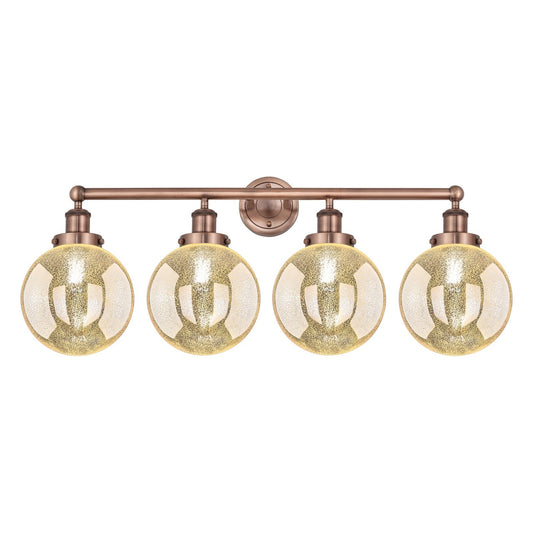 Innovations Beacon 35in 4-Light Bath Vanity Light | Art Nouveau Industrial Antique Copper Steel and Mercury Glass | Bathroom | Model 616-4W-AC-G208-8