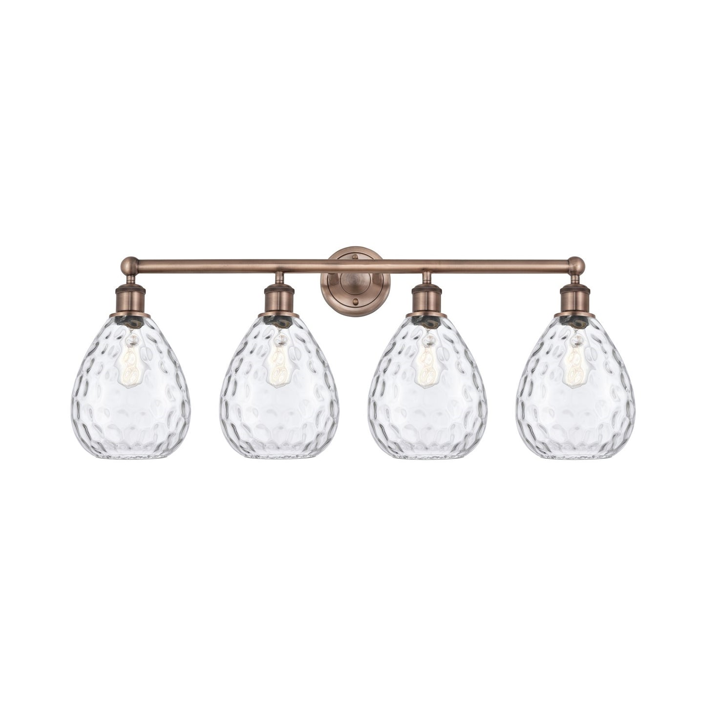 Innovations Waverly 35in 4-Light Bath Vanity Light | Industrial Antique Copper Steel and Clear Glass | Damp Rated Bathroom Vanity | Model 616-4W-AC-G372
