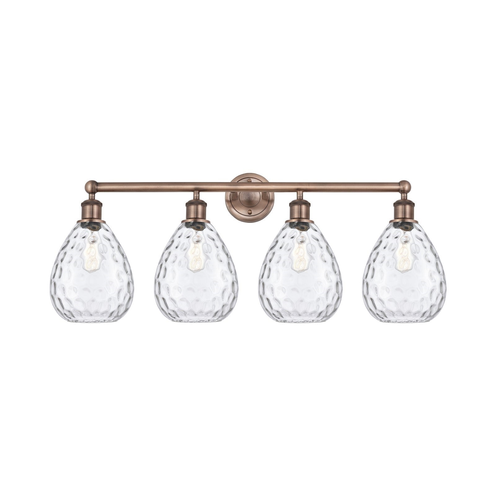 Innovations Waverly 35in 4-Light Bath Vanity Light | Industrial Antique Copper Steel and Clear Glass | Damp Rated Bathroom Vanity | Model 616-4W-AC-G372