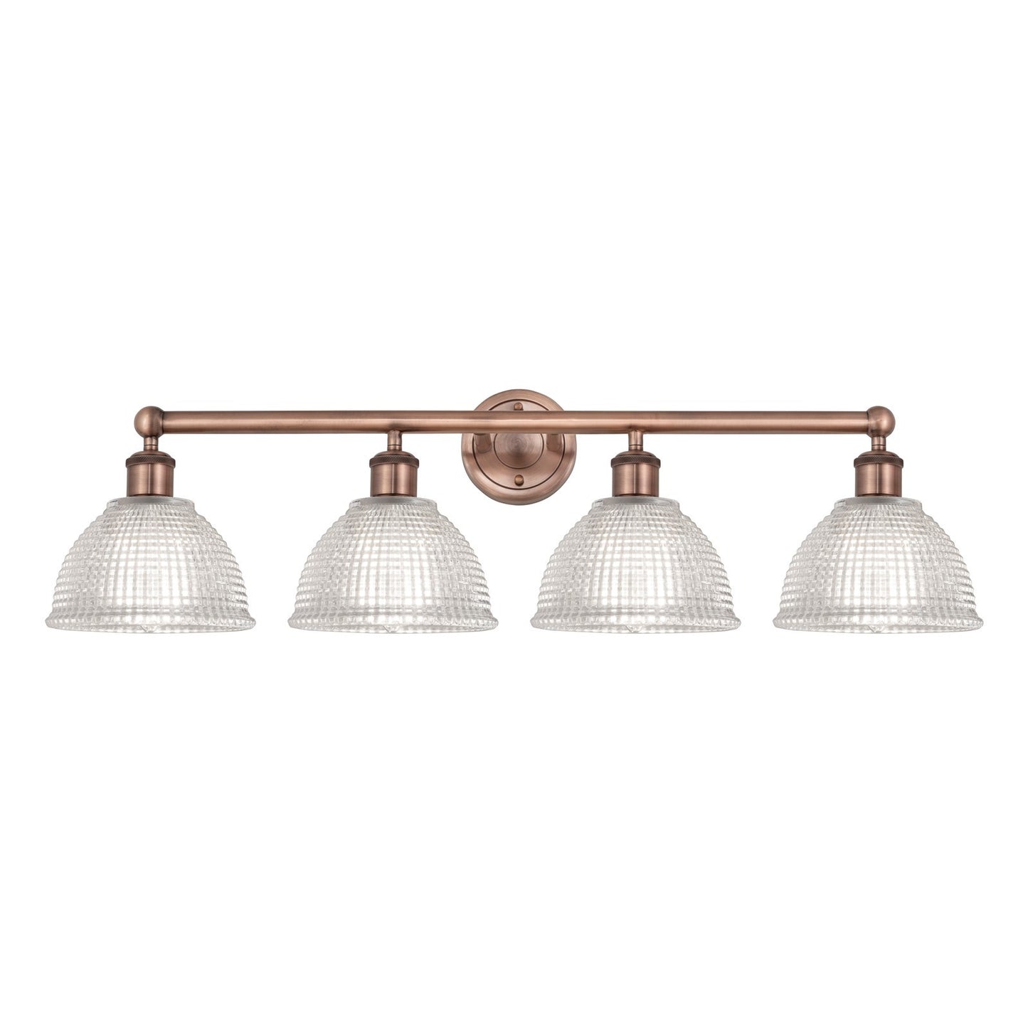 Innovations Arietta 35in 4-Light Bath Vanity Light | Industrial Antique Copper Steel and Clear Glass | Damp Rated Bathroom Vanity | Model 616-4W-AC-G422