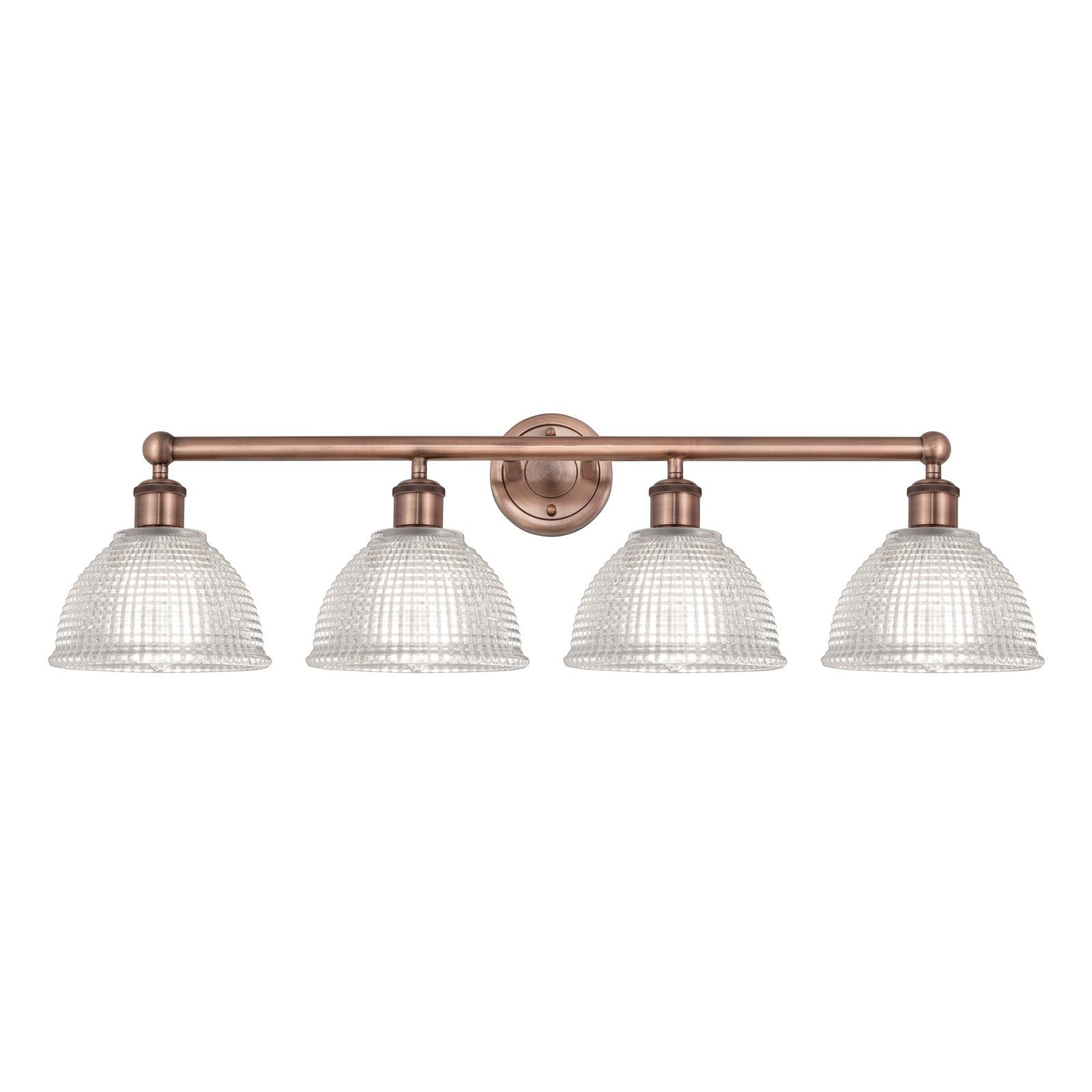 Innovations Arietta 35in 4-Light Bath Vanity Light | Industrial Antique Copper Steel and Clear Glass | Damp Rated Bathroom Vanity | Model 616-4W-AC-G422