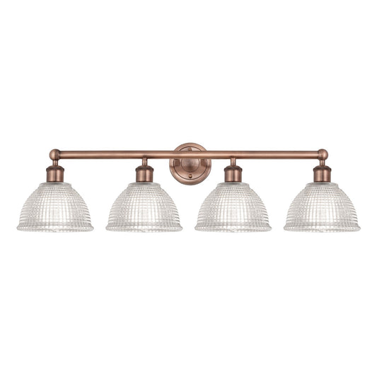 Innovations Arietta 35in 4-Light Bath Vanity Light | Industrial Antique Copper Steel and Clear Glass | Damp Rated Bathroom Vanity | Model 616-4W-AC-G422
