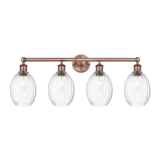 Innovations Preston Bulb 33in 4-Light Bath Vanity Light | Industrial Antique Copper and Clear Glass | Bathroom Vanity | 33.25 x | Model 616-4W-AC-G459-6CL