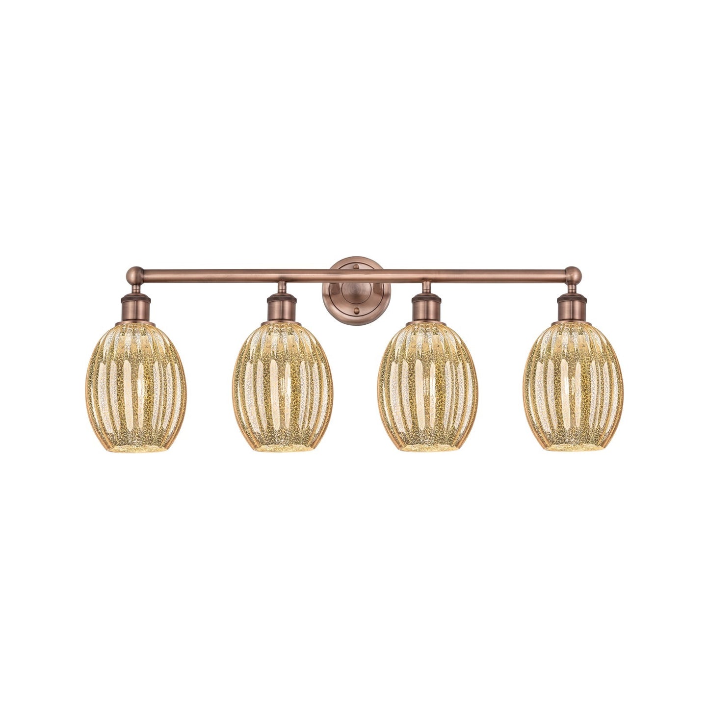 Innovations Preston Bulb 33in 4-Light Bath Vanity Light | Industrial Antique Copper Steel and Mercury Glass | Damp Rated | Model 616-4W-AC-G459-6ME