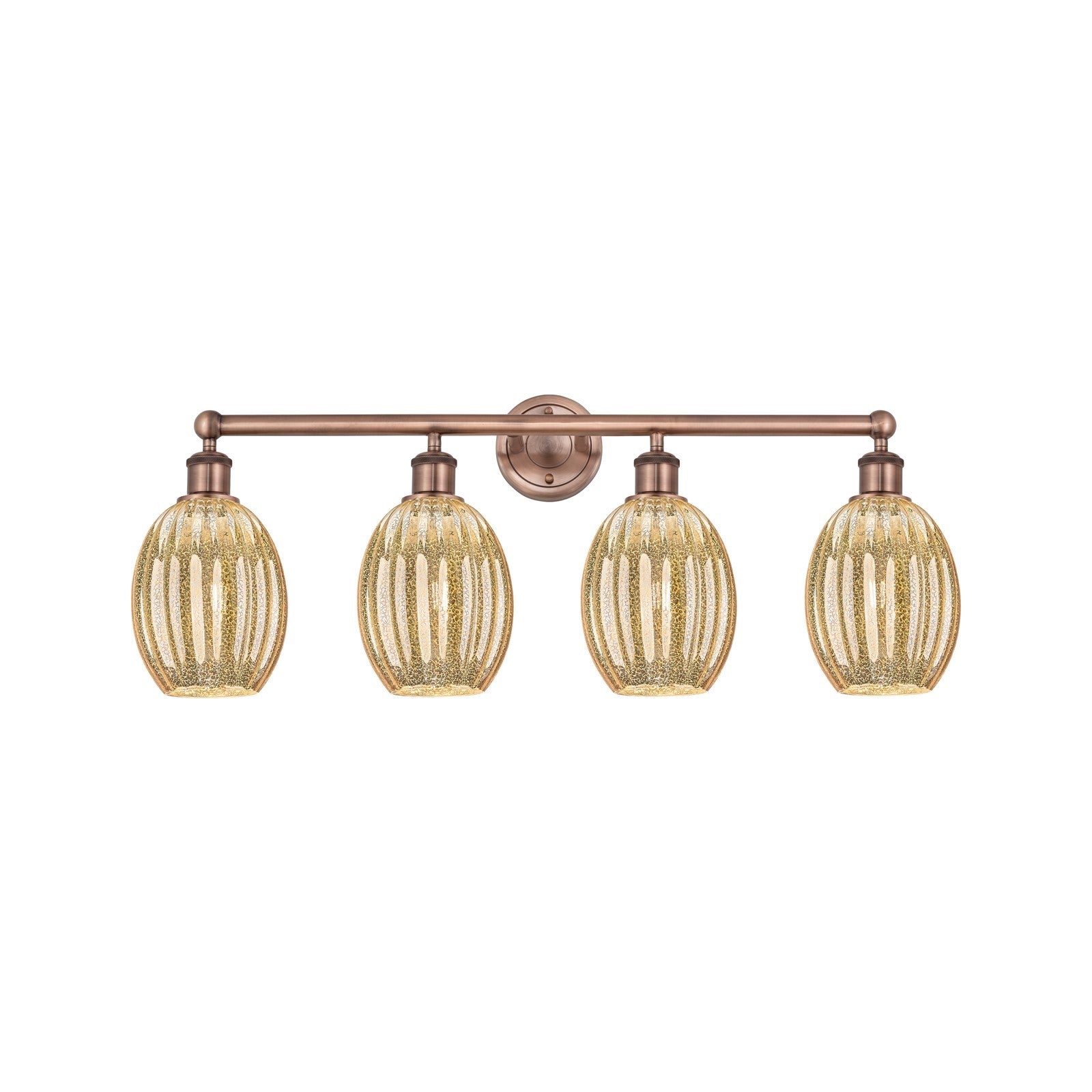 Innovations Preston Bulb 33in 4-Light Bath Vanity Light | Industrial Antique Copper Steel and Mercury Glass | Damp Rated | Model 616-4W-AC-G459-6ME