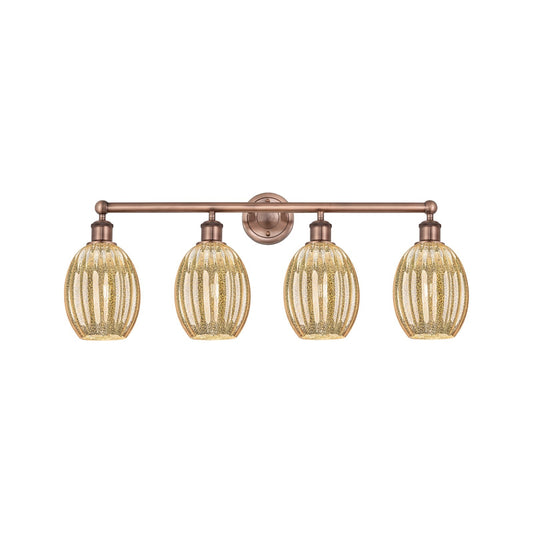 Innovations Preston Bulb 33in 4-Light Bath Vanity Light | Industrial Antique Copper Steel and Mercury Glass | Damp Rated | Model 616-4W-AC-G459-6ME