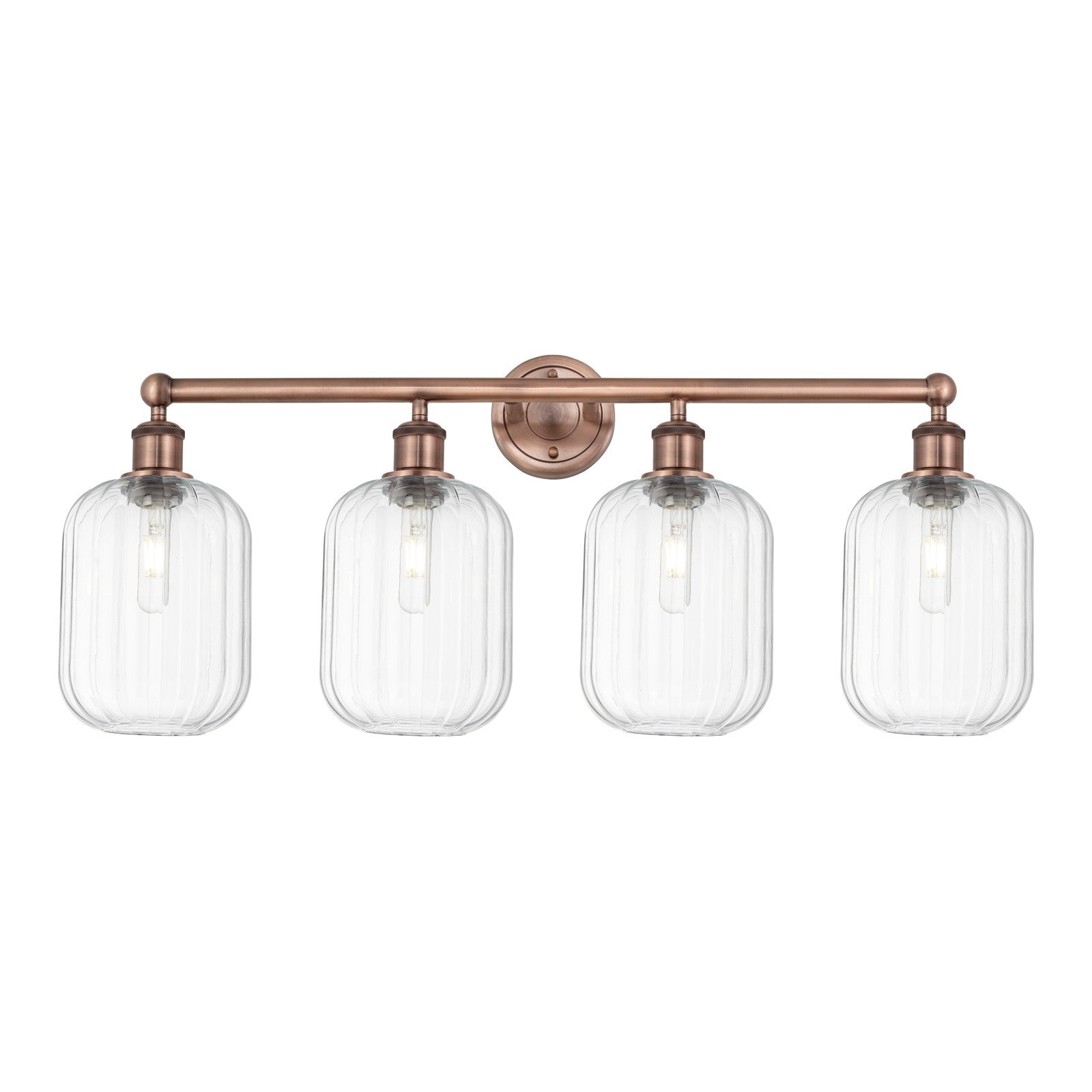 Innovations Preston Cylinder 34in 4-Light Bath Vanity Light | Industrial Antique Copper and Clear Glass | Bathroom Vanity | Model 616-4W-AC-G460-7CL