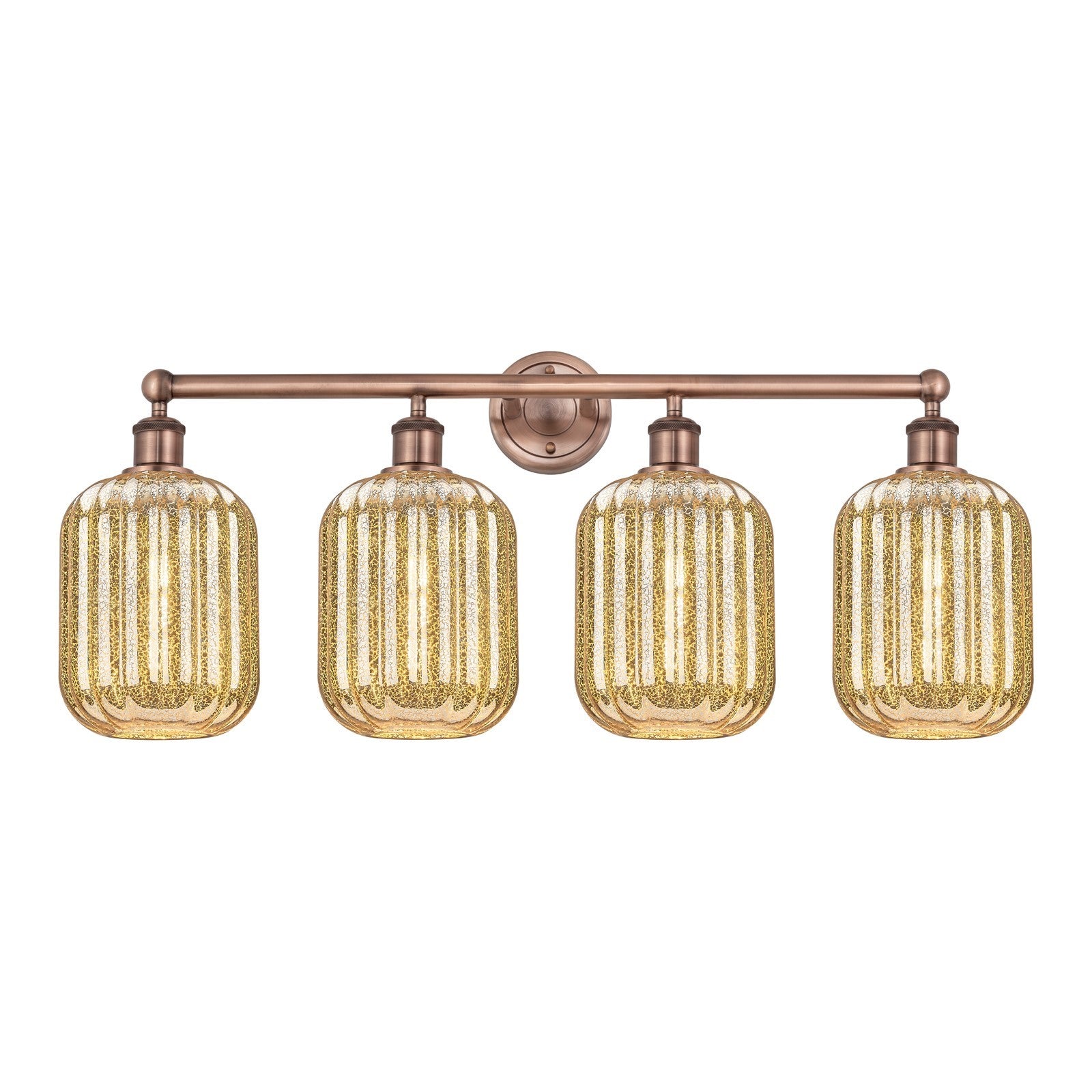 Innovations Preston Cylinder 34in 4-Light Bath Vanity Light | Industrial Antique Copper Steel and Mercury Glass | Bathroom | Model 616-4W-AC-G460-7ME