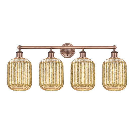 Innovations Preston Cylinder 34in 4-Light Bath Vanity Light | Industrial Antique Copper Steel and Mercury Glass | Bathroom | Model 616-4W-AC-G460-7ME
