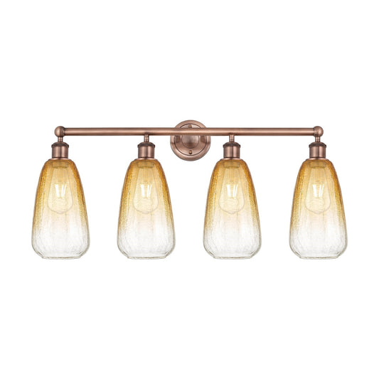 Innovations Brookhaven Almond 33in 4-Light Bath Vanity Light | Industrial Antique Copper and Amber Glass | Bathroom Vanity | 33 | Model 616-4W-AC-G480-6AM