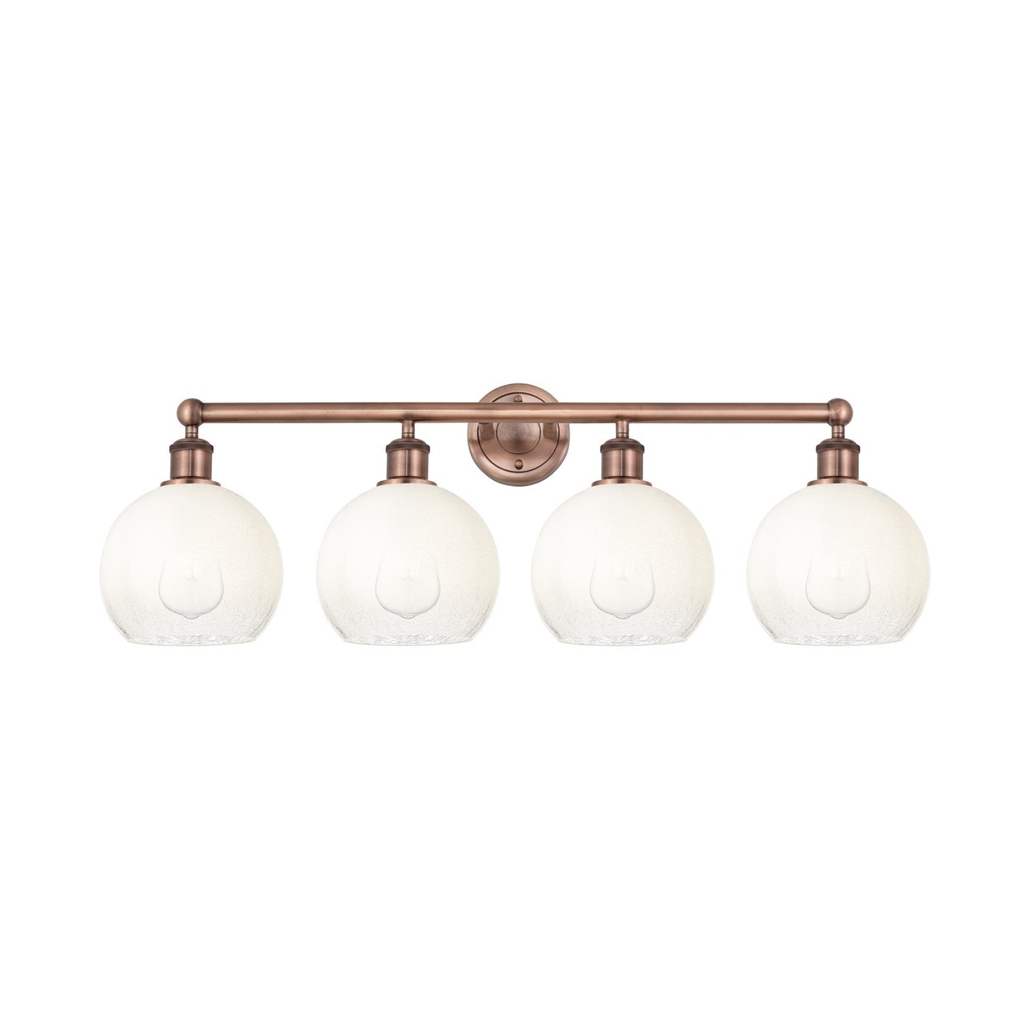 Innovations Brookhaven Globe 35in 4-Light Bath Vanity Light | Industrial Antique Copper Steel and Opal Glass | Damp Rated | Model 616-4W-AC-G483-8OP