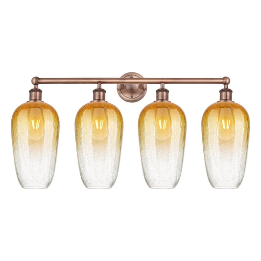 Innovations Brookhaven Flute 34in 4-Light Bath Vanity Light | Industrial Antique Copper and Amber Glass | Bathroom Vanity | 34 | Model 616-4W-AC-G484-7AM