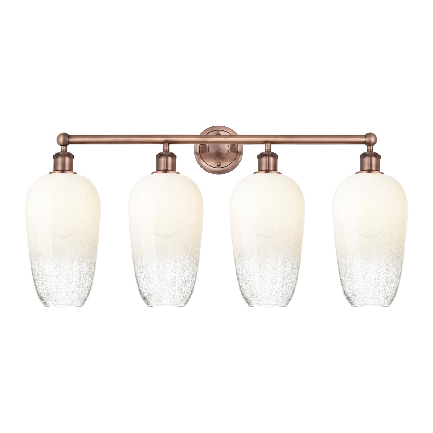 Innovations Brookhaven Flute 34in 4-Light Bath Vanity | Industrial Antique Copper Steel and Opal Glass | Damp-Rated Bathroom | Model 616-4W-AC-G484-7OP