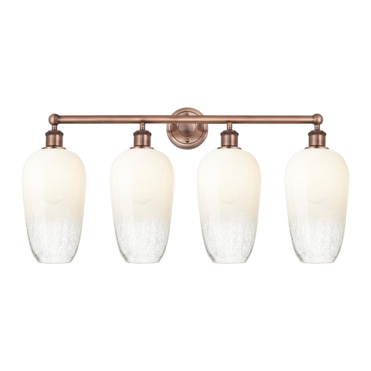 Innovations Brookhaven Flute 34in 4-Light Bath Vanity | Industrial Antique Copper Steel and Opal Glass | Damp-Rated Bathroom | Model 616-4W-AC-G484-7OP