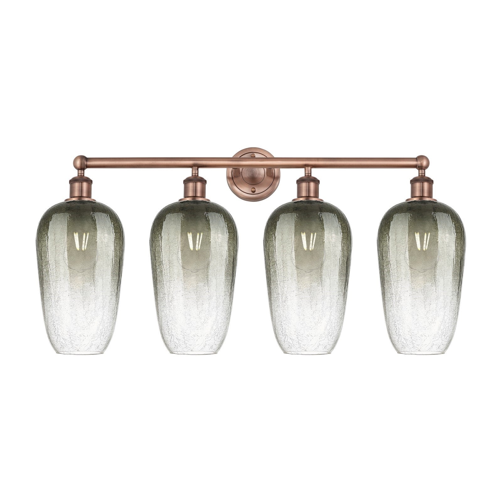 Innovations Brookhaven Flute 34in 4-Light Bath Vanity Light | Industrial Antique Copper Steel and Slate Glass | Bathroom Vanity | Model 616-4W-AC-G484-7SL