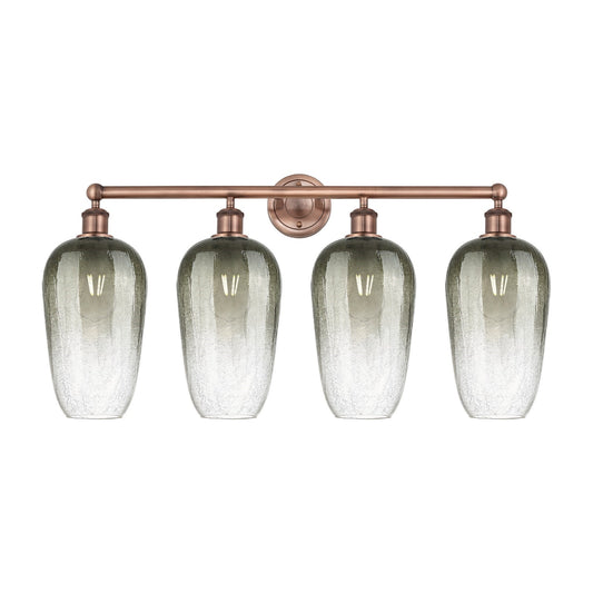 Innovations Brookhaven Flute 34in 4-Light Bath Vanity Light | Industrial Antique Copper Steel and Slate Glass | Bathroom Vanity | Model 616-4W-AC-G484-7SL
