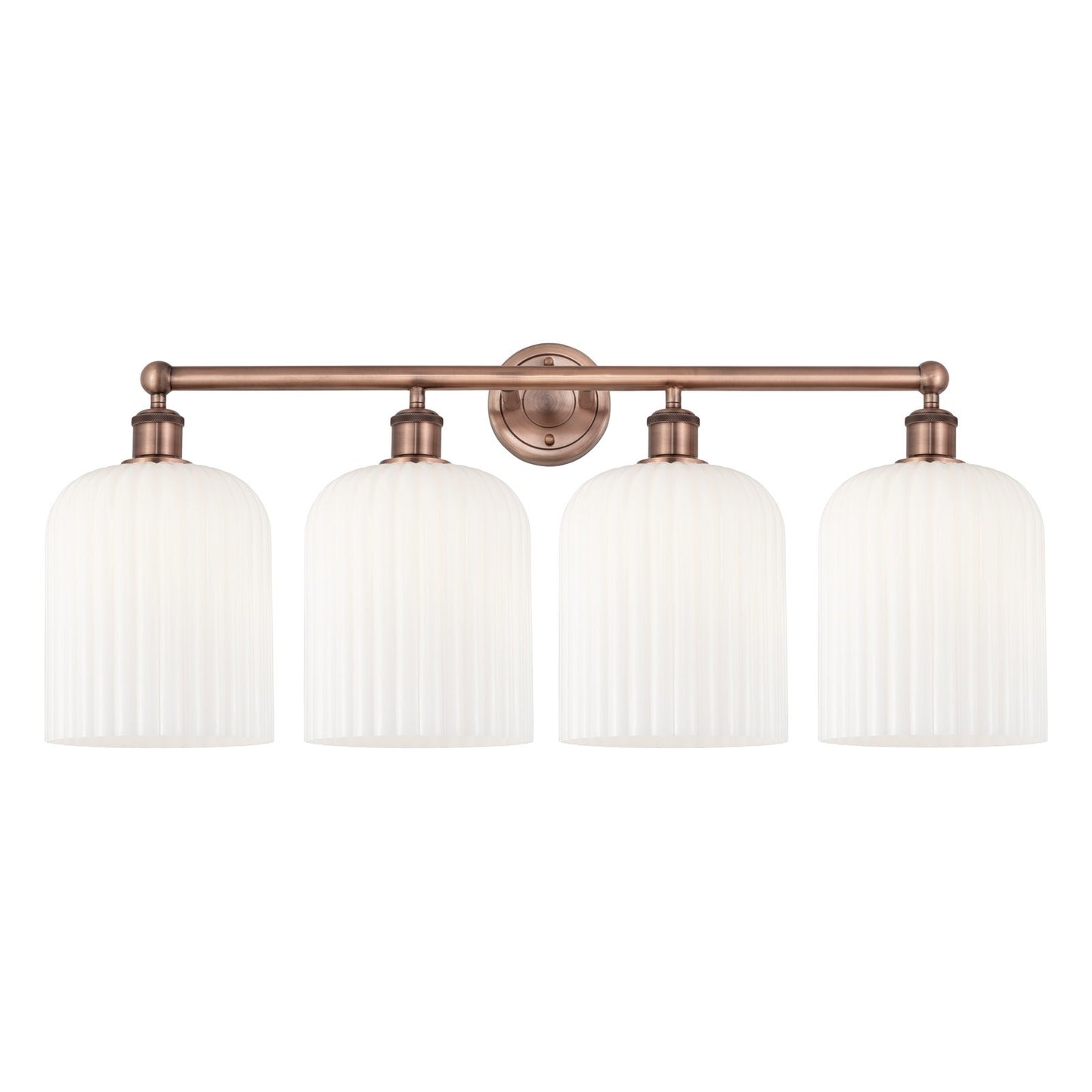 Innovations Bridal Veil 32in 4-Light Bath Vanity Light | Art Nouveau Antique Copper and Gloss White Ribbed Glass | Bathroom | Model 616-4W-AC-G559-8GWH