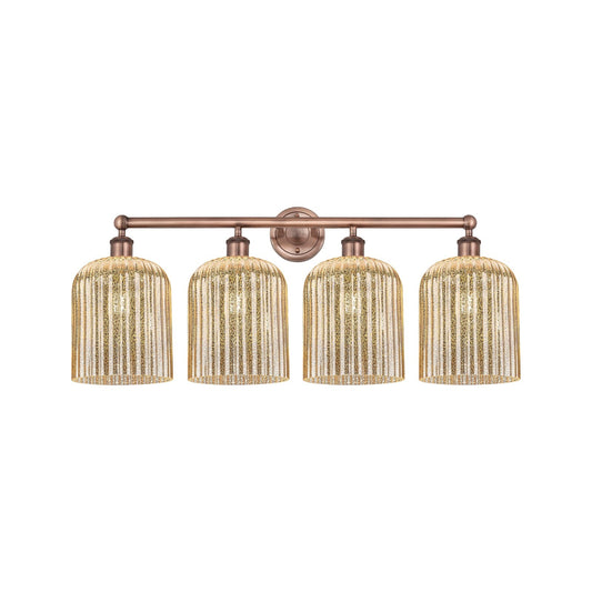 Innovations Bridal Veil 32in 4-Light Bath Vanity | Art Nouveau Industrial Antique Copper Steel and Mercury Ribbed Glass | Model 616-4W-AC-G559-8ME