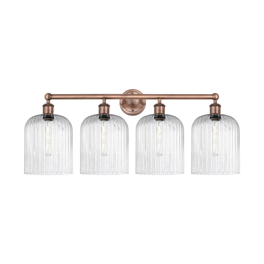 Innovations Bridal Veil 32in 4-Light Bath Vanity Light | Art Nouveau Antique Copper Steel and Seedy Glass | Bathroom Vanity & | Model 616-4W-AC-G559-8SDY