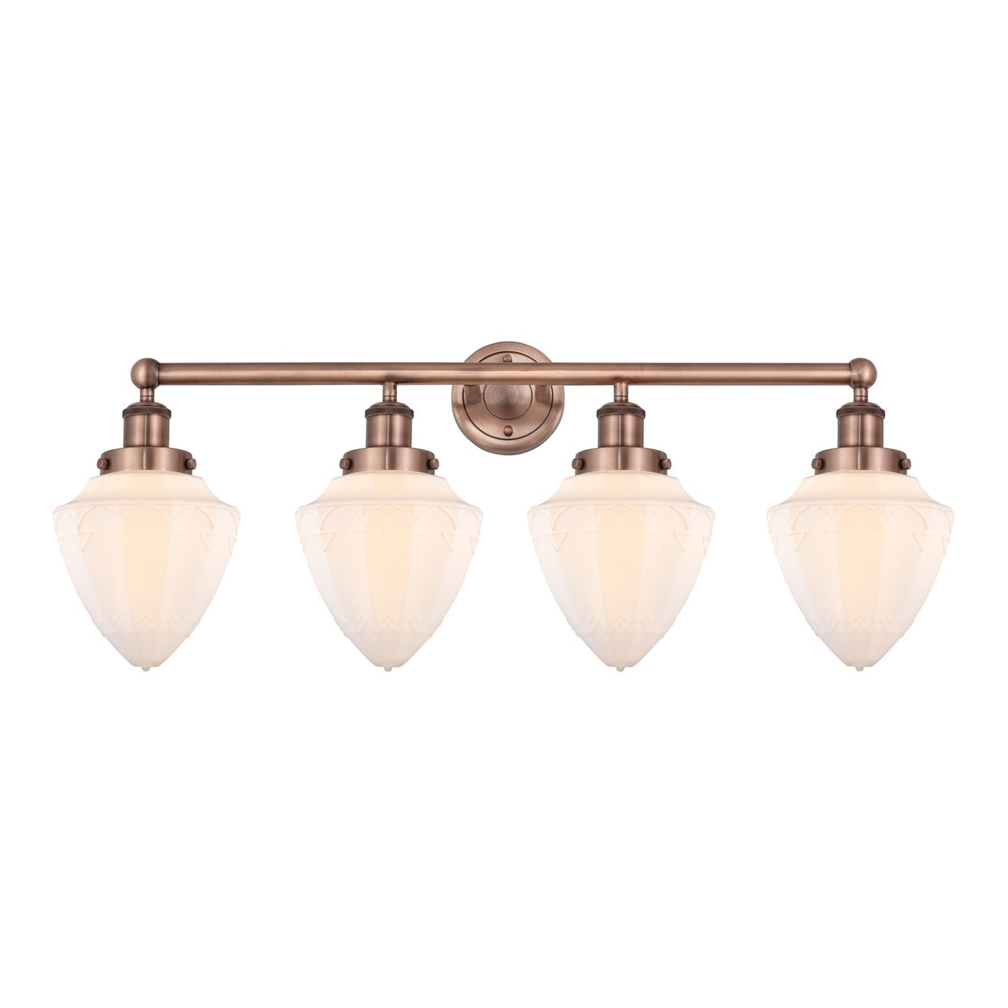 Innovations Bullet 34in 4-Light Bath Vanity Light | Industrial Art Nouveau Antique Copper Steel and Matte White Frosted Glass | Model 616-4W-AC-G661-7