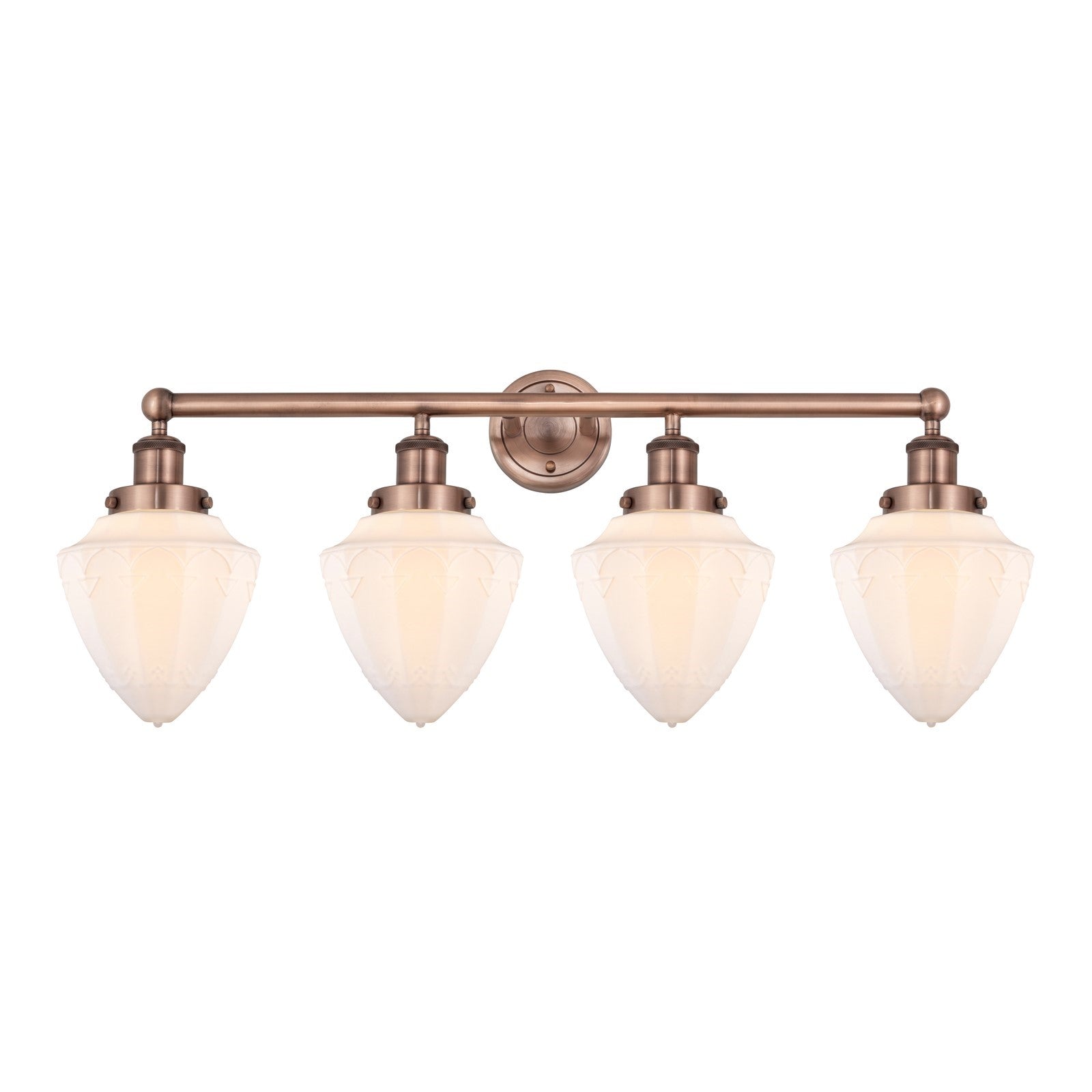 Innovations Bullet 34in 4-Light Bath Vanity Light | Industrial Art Nouveau Antique Copper Steel and Matte White Frosted Glass | Model 616-4W-AC-G661-7