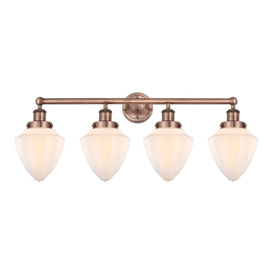 Innovations Bullet 34in 4-Light Bath Vanity Light | Industrial Art Nouveau Antique Copper Steel and Matte White Frosted Glass | Model 616-4W-AC-G661-7