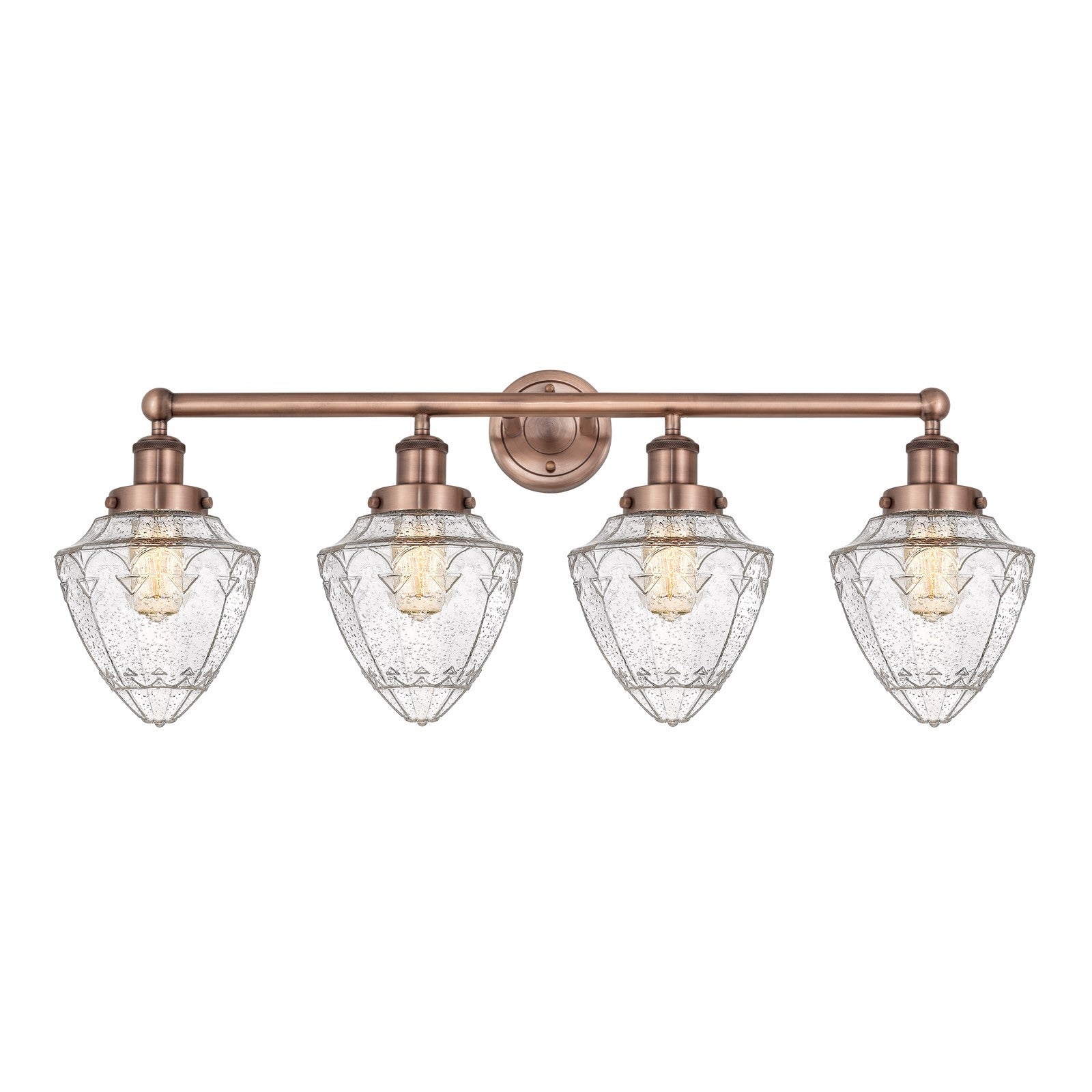 Innovations Bullet 34in 4-Light Bath Vanity Light | Industrial Antique Copper Steel and Seedy Glass | Bathroom Vanity | 34 x | Model 616-4W-AC-G664-7