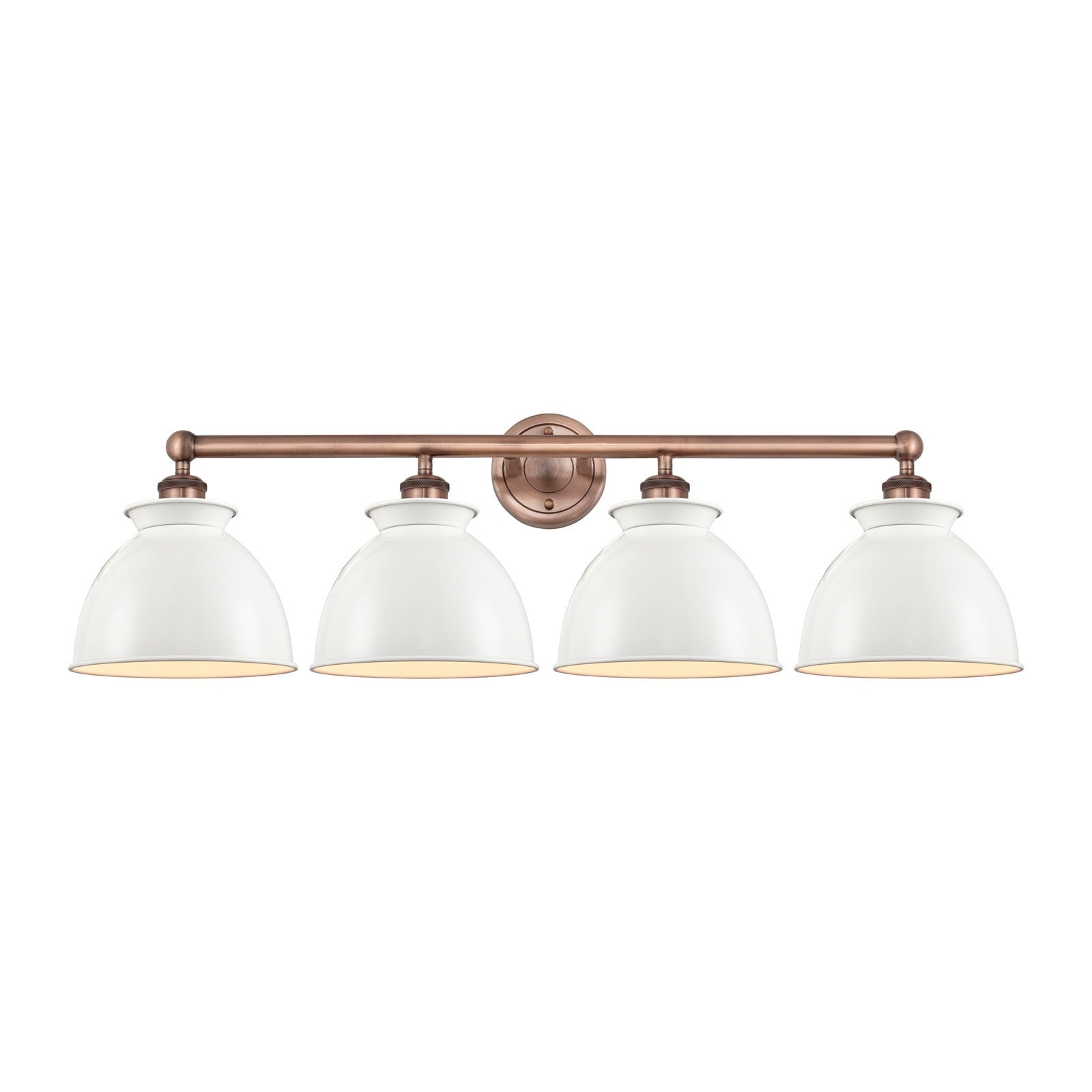 Innovations Adirondack 35in 4-Light Bath Vanity | Industrial Farmhouse Antique Copper and Glossy White Metal Shade | Bathroom | Model 616-4W-AC-M14-W