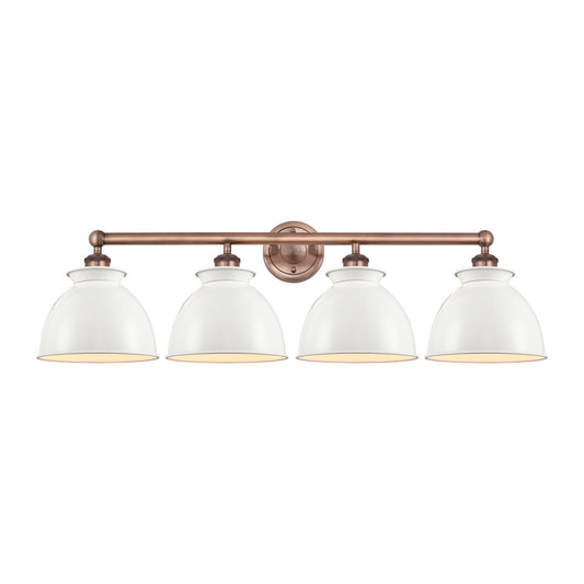 Innovations Adirondack 35in 4-Light Bath Vanity | Industrial Farmhouse Antique Copper and Glossy White Metal Shade | Bathroom | Model 616-4W-AC-M14-W