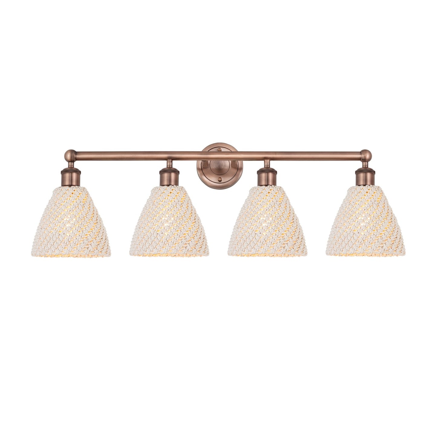 Innovations Bristol Natural 34.5in 4-Light Bath Vanity Light | Industrial Antique Copper Steel and Natural Fiber Shade | Model 616-4W-AC-NBD-75-NAT