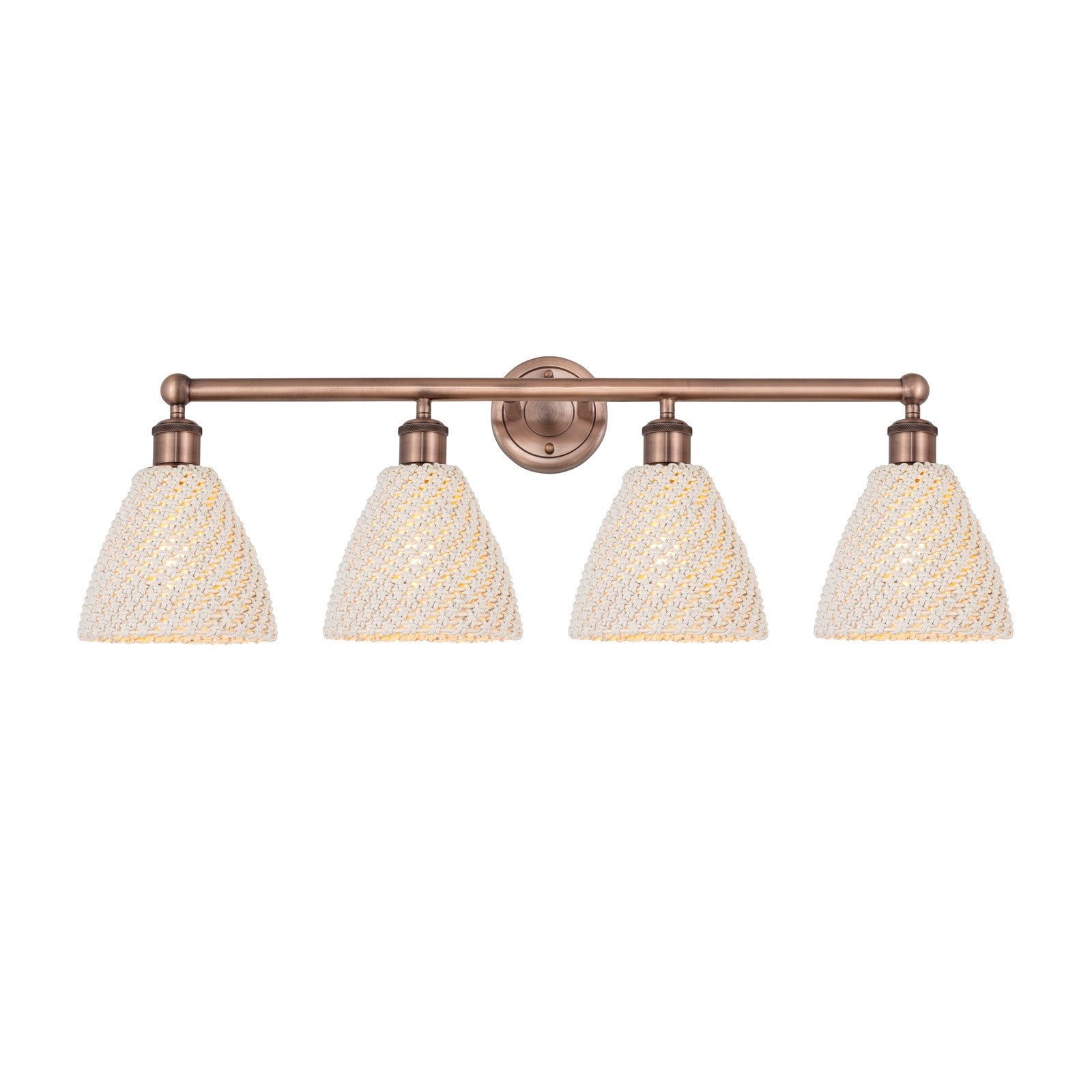Innovations Bristol Natural 34.5in 4-Light Bath Vanity Light | Industrial Antique Copper Steel and Natural Fiber Shade | Model 616-4W-AC-NBD-75-NAT