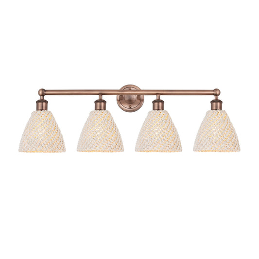 Innovations Bristol Natural 34.5in 4-Light Bath Vanity Light | Industrial Antique Copper Steel and Natural Fiber Shade | Model 616-4W-AC-NBD-75-NAT