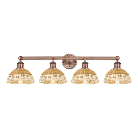 Innovations Bristol Natural II 35in 4-Light Bath Vanity Light | Industrial Antique Copper Steel and Natural Fiber Shade | Model 616-4W-AC-NBD2-75-NAT
