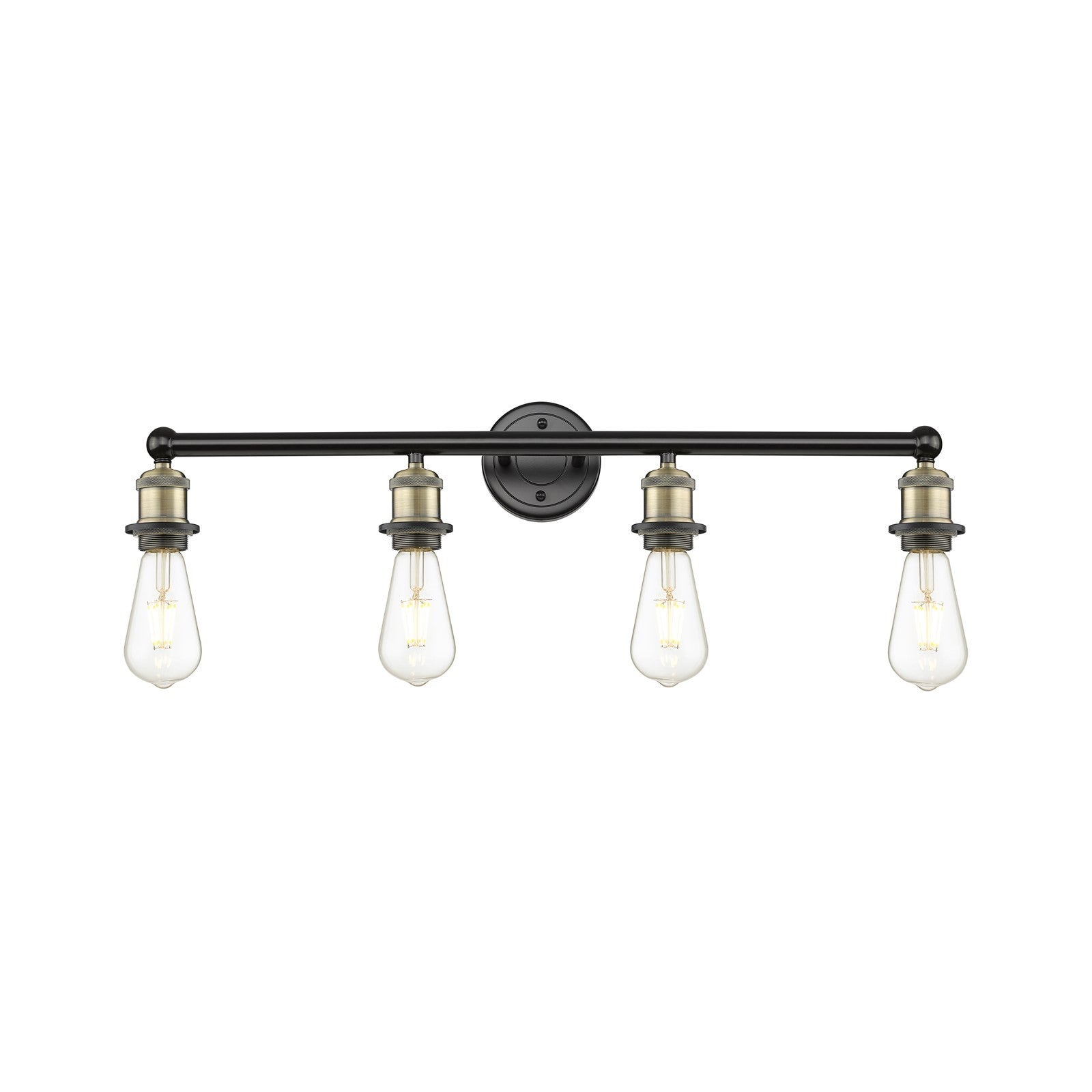 Innovations Edison 30in 4-Light Bath Vanity Light | Industrial Black Antique Brass Steel and Cast Brass | Damp Rated Bathroom Vanity | Model 616-4W-BAB