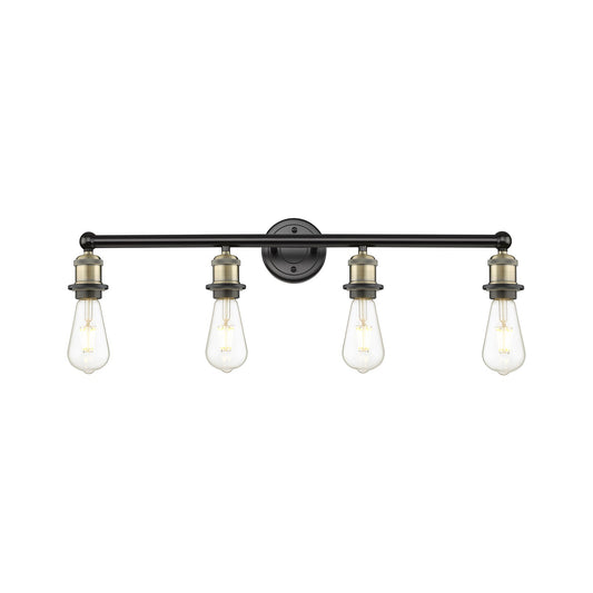 Innovations Edison 30in 4-Light Bath Vanity Light | Industrial Black Antique Brass Steel and Cast Brass | Damp Rated Bathroom Vanity | Model 616-4W-BAB