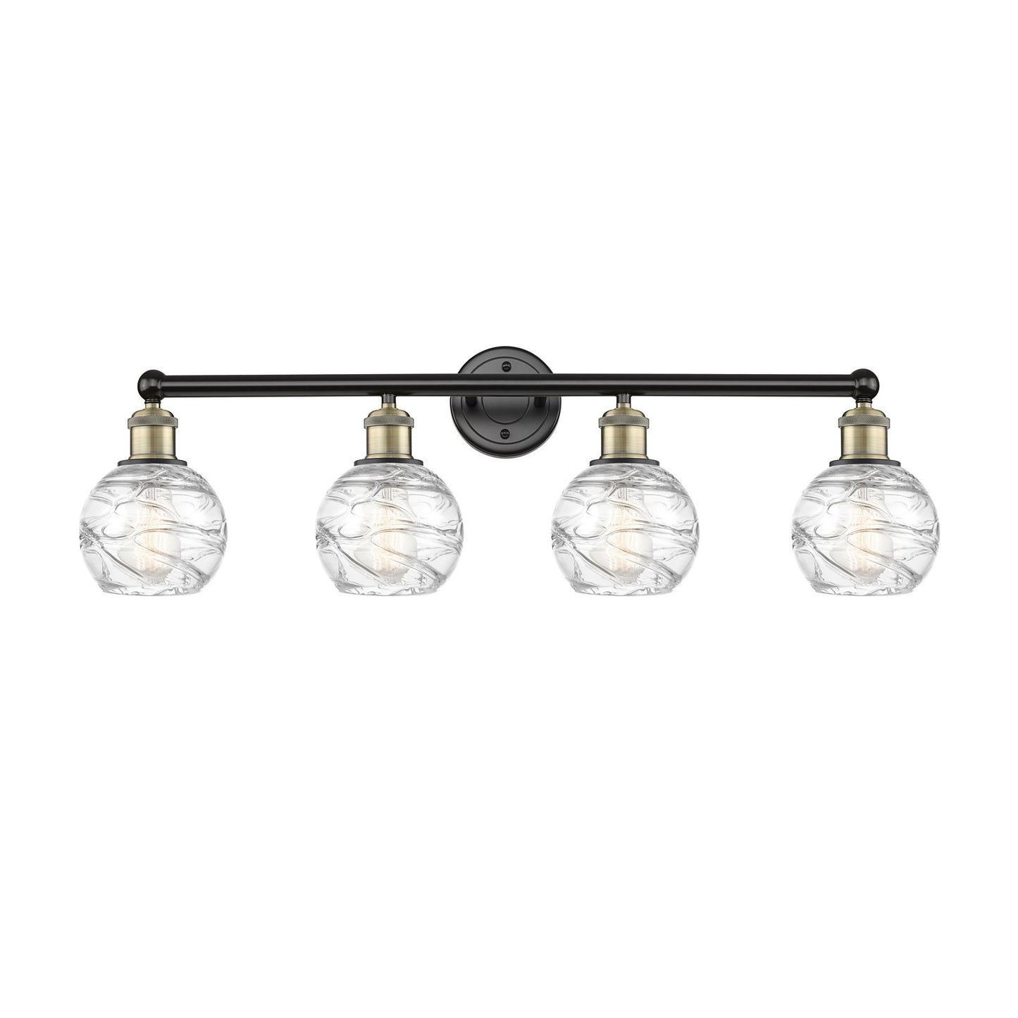 Innovations Athens Deco Swirl 33in 4-Light Bath Vanity Light | Industrial Black Antique Brass and Clear Glass | Bathroom | Model 616-4W-BAB-G1213-6CL
