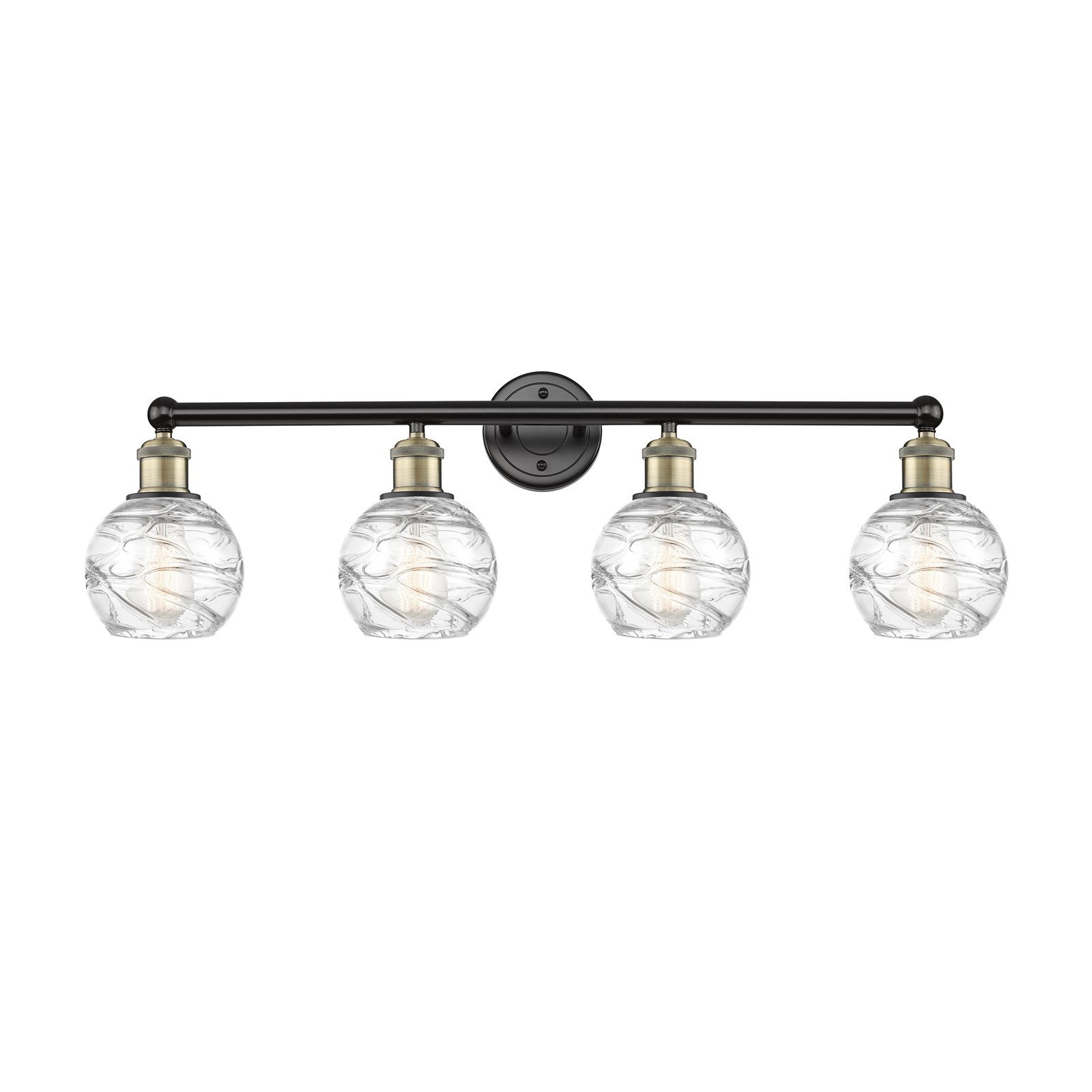 Innovations Athens Deco Swirl 33in 4-Light Bath Vanity Light | Industrial Black Antique Brass and Clear Glass | Bathroom | Model 616-4W-BAB-G1213-6CL