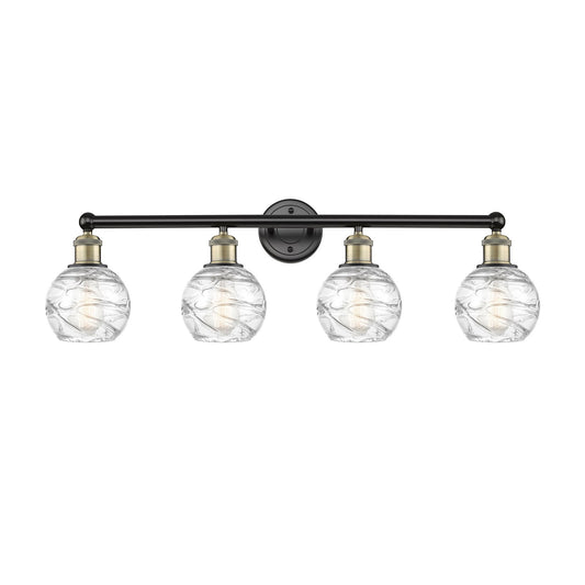 Innovations Athens Deco Swirl 33in 4-Light Bath Vanity Light | Industrial Black Antique Brass and Clear Glass | Bathroom | Model 616-4W-BAB-G1213-6CL