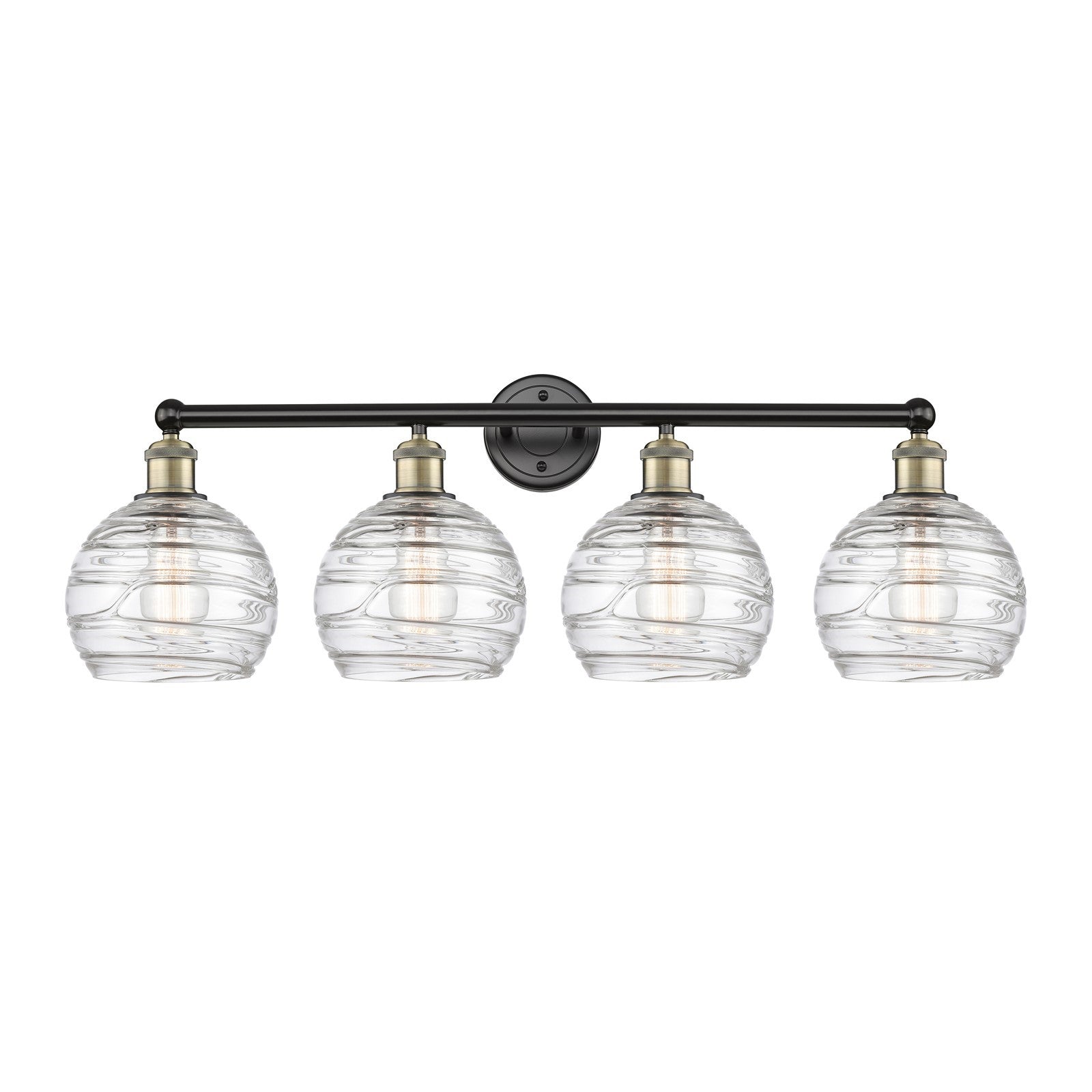 Innovations Athens Deco Swirl 35in 4-Light Bath Vanity Light | Industrial Black Antique Brass and Clear Glass | Bathroom | Model 616-4W-BAB-G1213-8CL