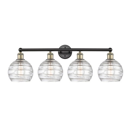 Innovations Athens Deco Swirl 35in 4-Light Bath Vanity Light | Industrial Black Antique Brass and Clear Glass | Bathroom | Model 616-4W-BAB-G1213-8CL