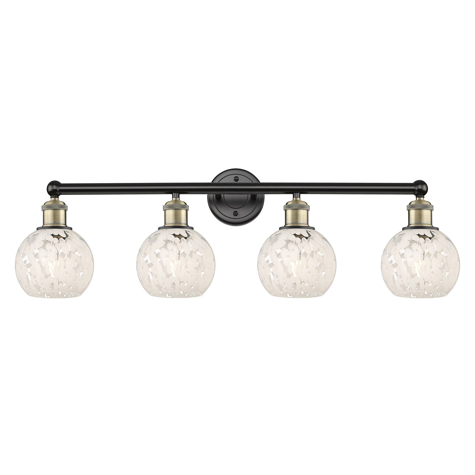 Innovations White Mouchette 33in 4-Light Bath Vanity Light | Art Nouveau Modern Black Antique Brass and White Glass | Model 616-4W-BAB-G1216-6WM