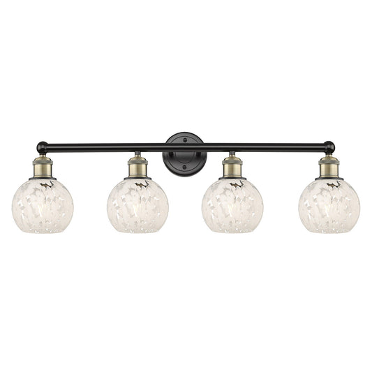 Innovations White Mouchette 33in 4-Light Bath Vanity Light | Art Nouveau Modern Black Antique Brass and White Glass | Model 616-4W-BAB-G1216-6WM