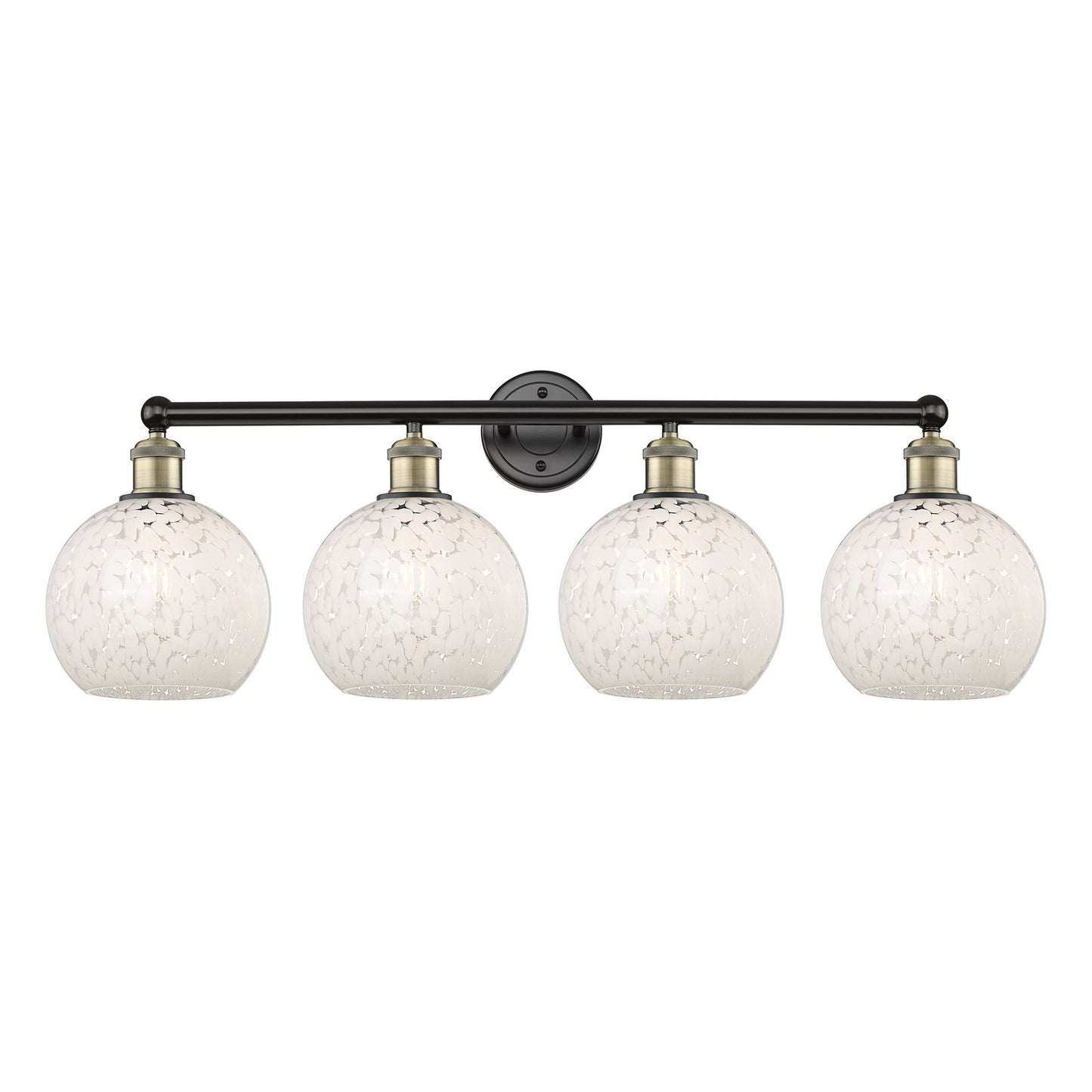 Innovations White Mouchette 35in 4-Light Bath Vanity Light | Art Nouveau Modern Black Antique Brass and White Glass | Kitchen | Model 616-4W-BAB-G1216-8WM