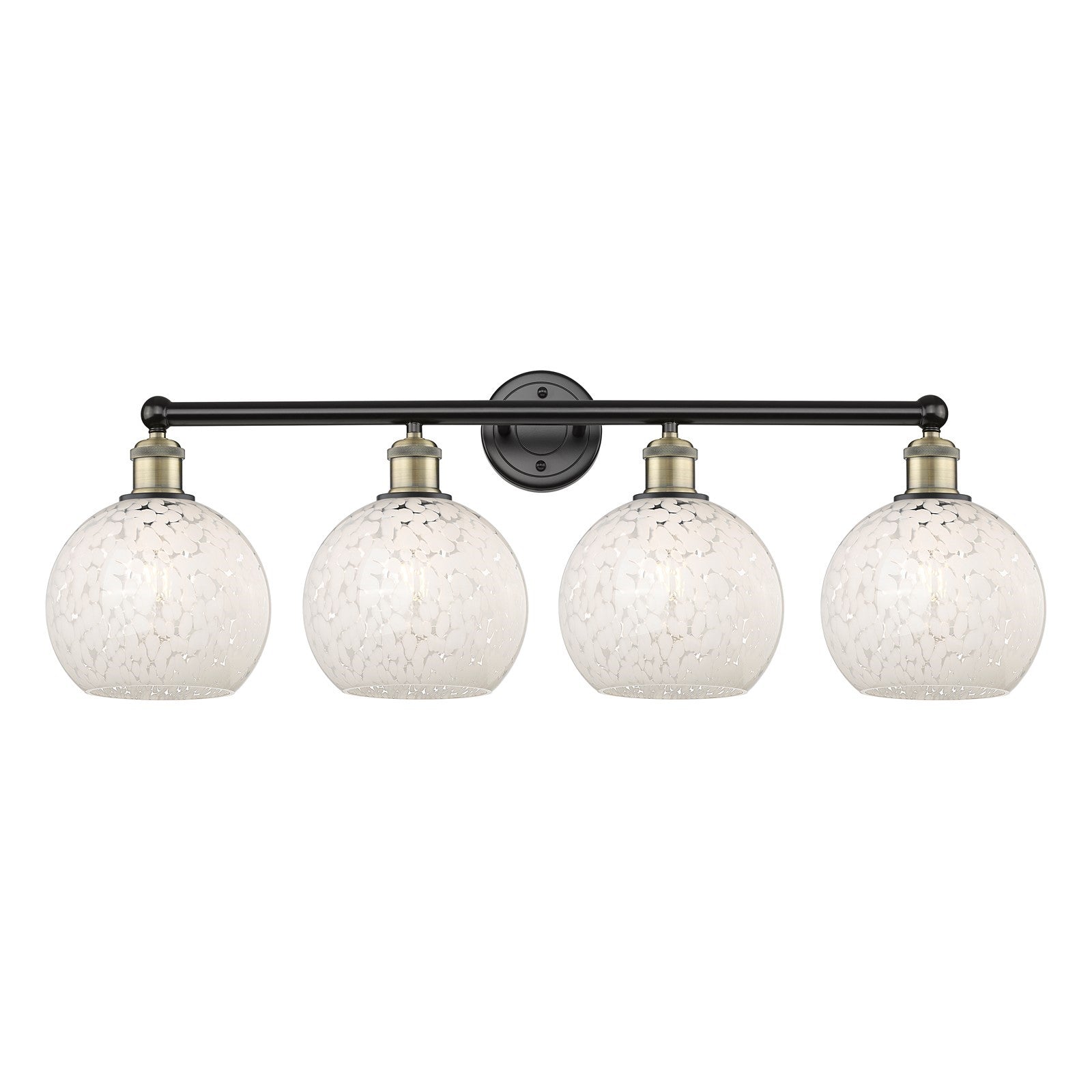 Innovations White Mouchette 35in 4-Light Bath Vanity Light | Art Nouveau Modern Black Antique Brass and White Glass | Kitchen | Model 616-4W-BAB-G1216-8WM